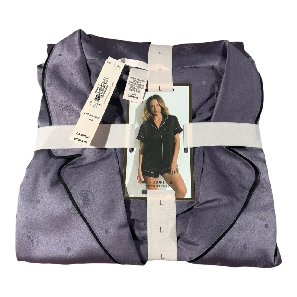 Victoria’s Secret Satin Short PJ Set 2 Pieces Purple Large NEW with Tags